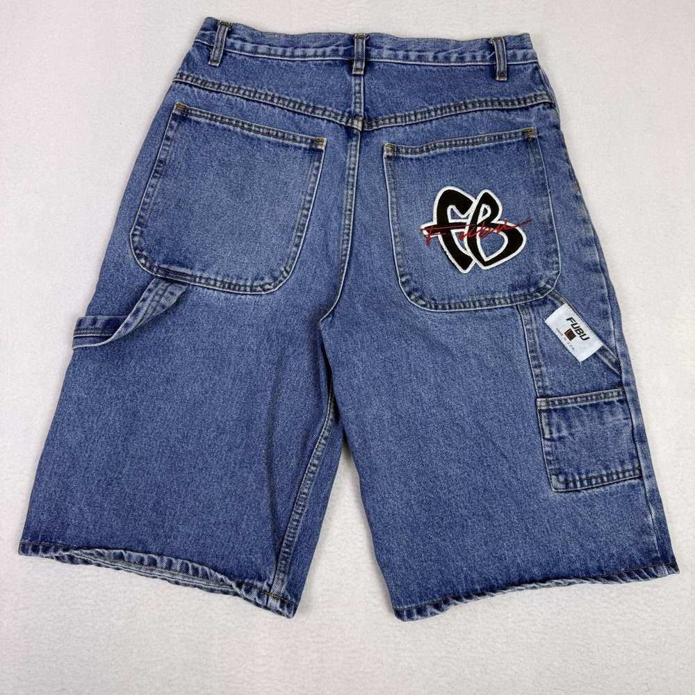 Vintage FUBU Denim Carpenter Shorts Mens 32 Baggy Blue 90s Y2K Big‎ Logo USA